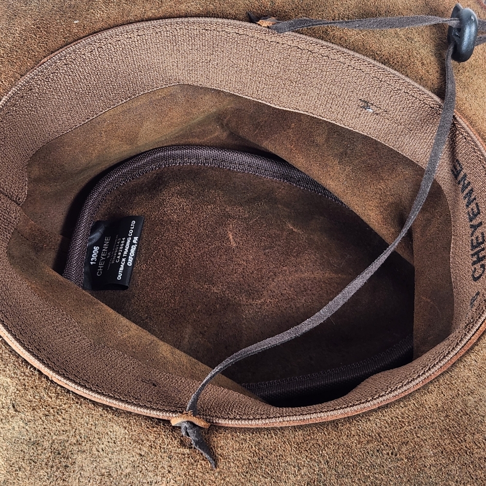 OUTBACK TRADING CO Cowboy Hat Men's Medium Brown Oiled Leather Cheyenne Western - Picture 6 of 12